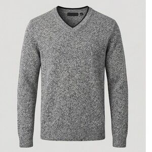 Metropolitan View Mens L V-Neck Wool Blend Sweater Gray Black Marl Italian Yarn